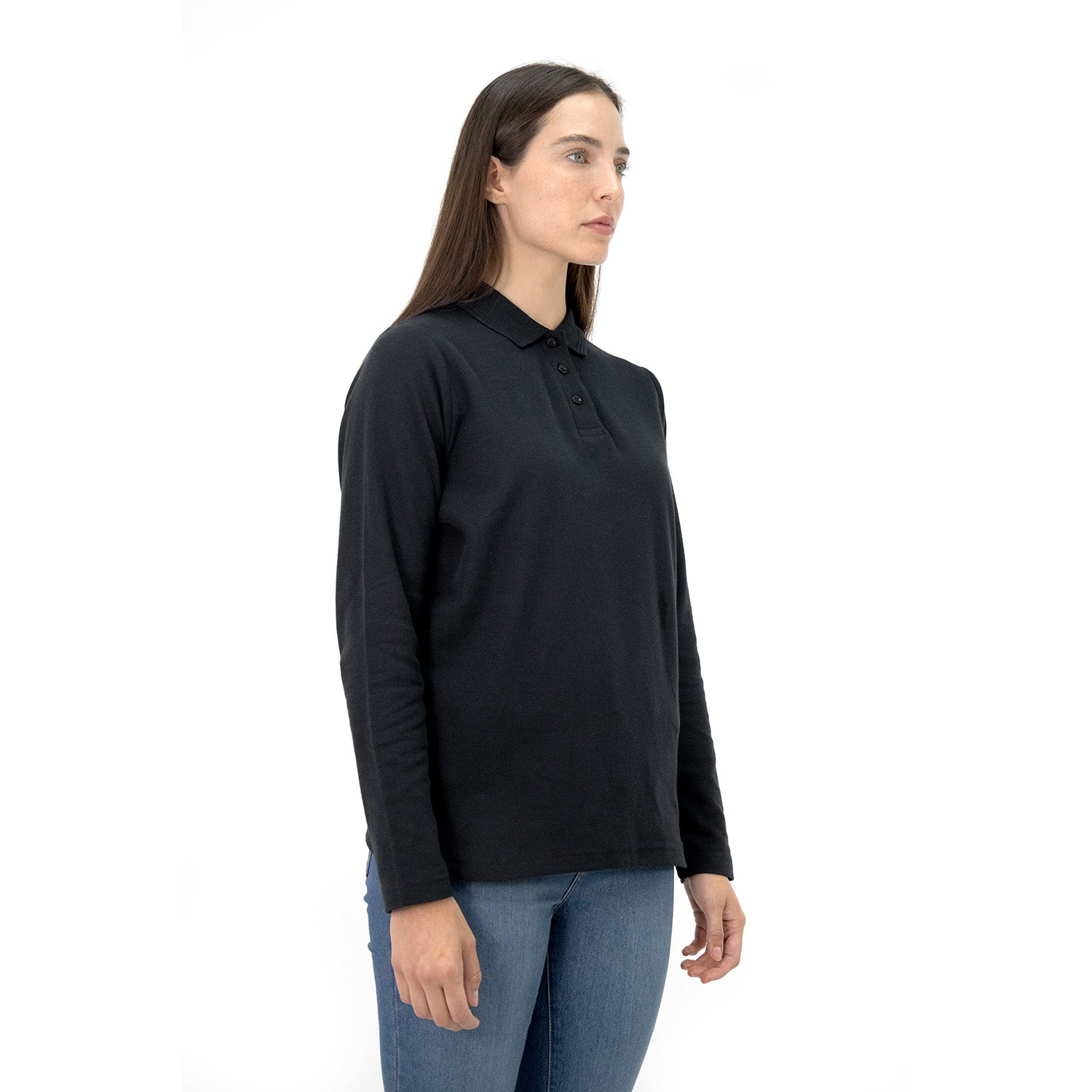Polera Pique Quebec Manga Larga Negro Mujer