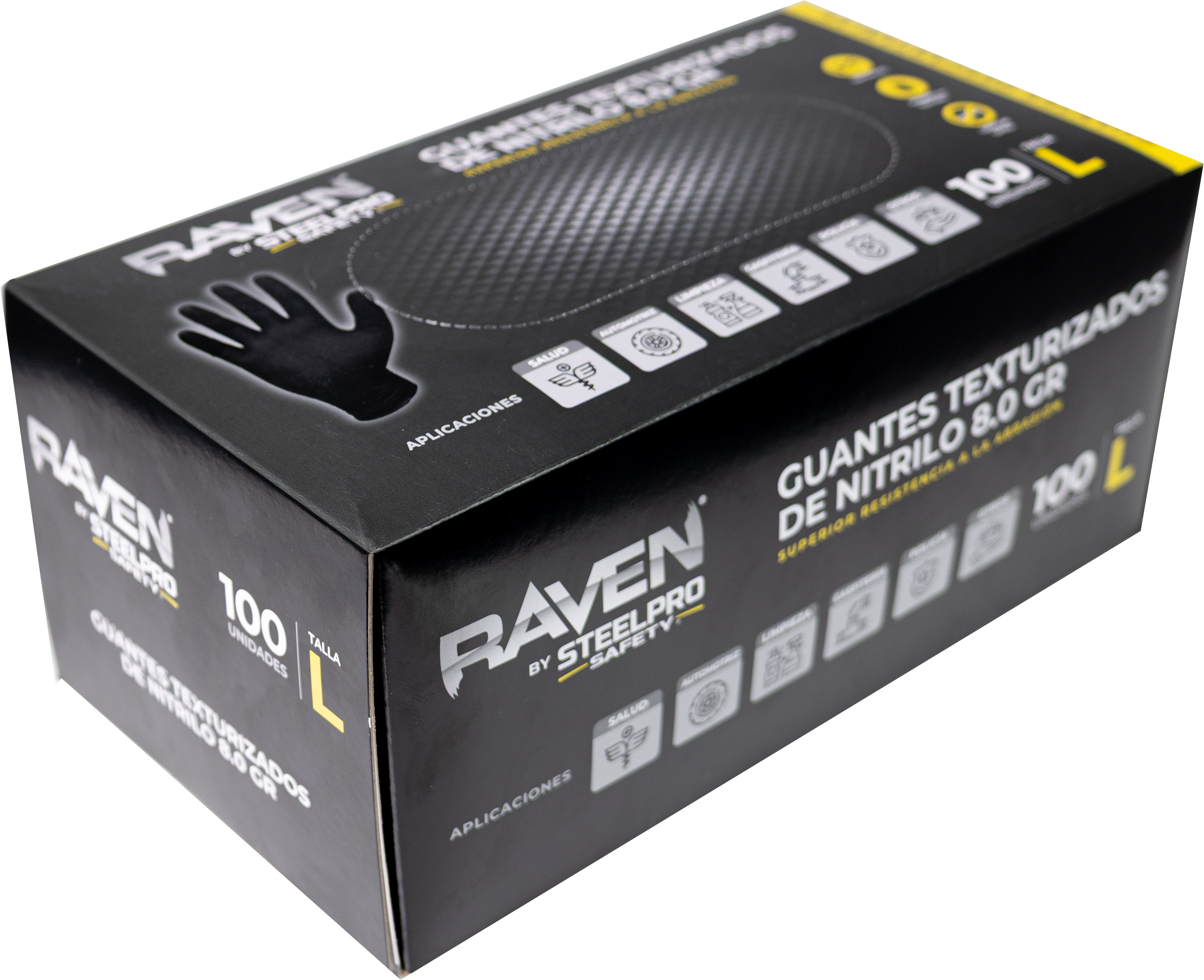 Guante nitrilo texturizado Negro 8gr Steelpro Raven 100uds