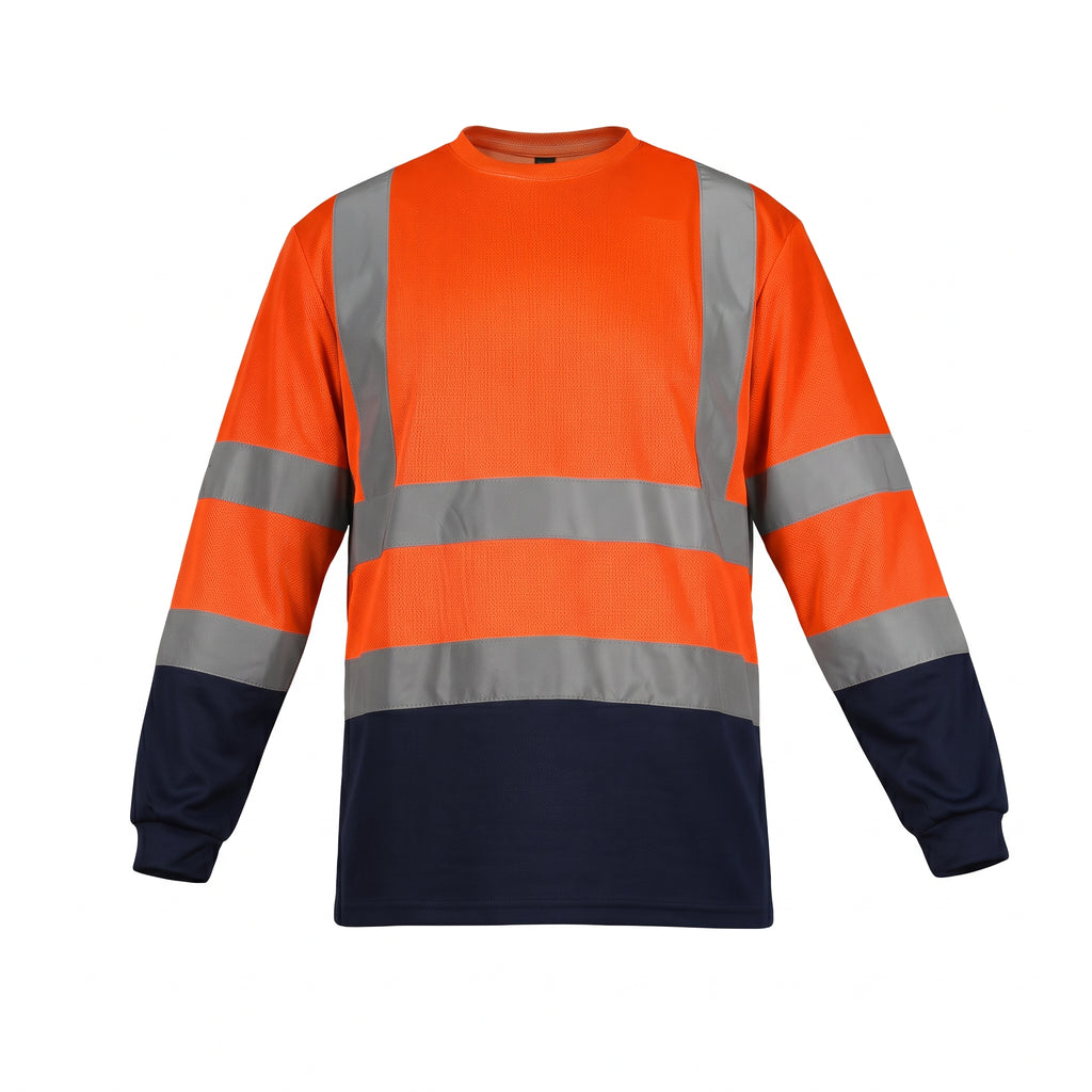 POLERA BICOLOR ALASKA LOGISTIC CUELLO REDONDO NARANJA FLUOR