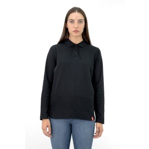 Polera Pique Quebec Manga Larga Negro Mujer